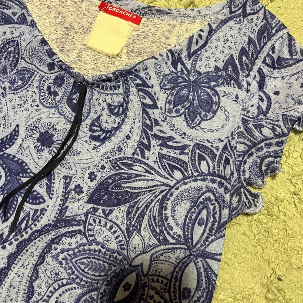 Jordache Light Blue Paisley Scoop-Neck Top with Navy Print